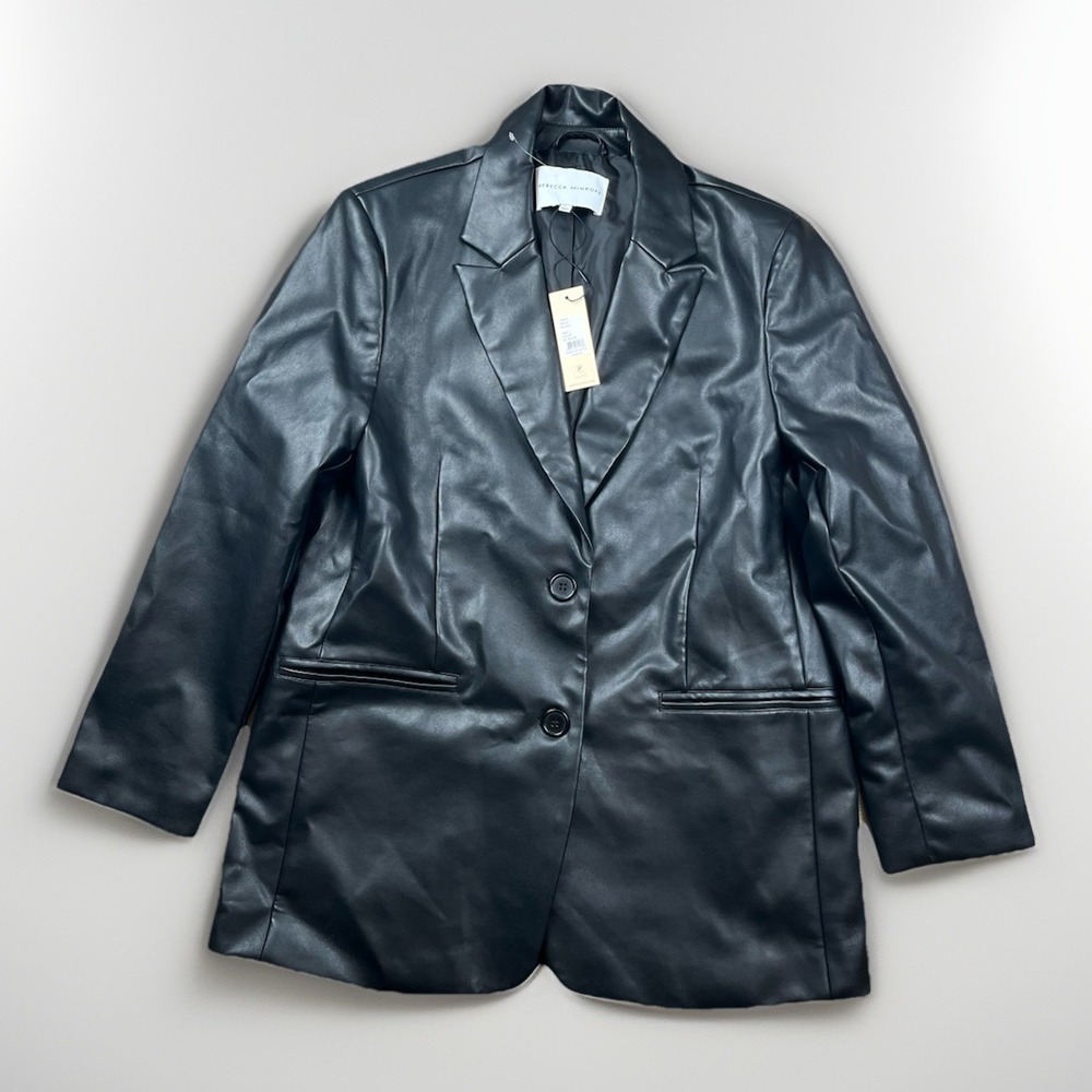 NWT Rebecca Minkoff Blazer Size‎ Large Faux Leather Black Oversized Jacket $228